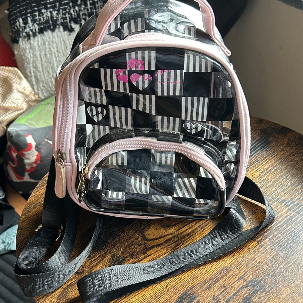 Luv Betsey by Betsey Johnson mini backpack pink, black and white